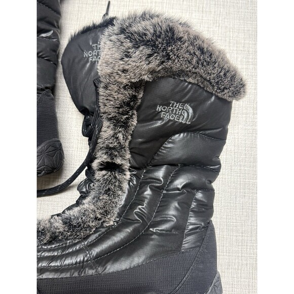 THE NORTH FACE NUPTSE Puffer Boots Black Goose Down Faux Fur Snow Women’s Sz 8 - Picture 2 of 7